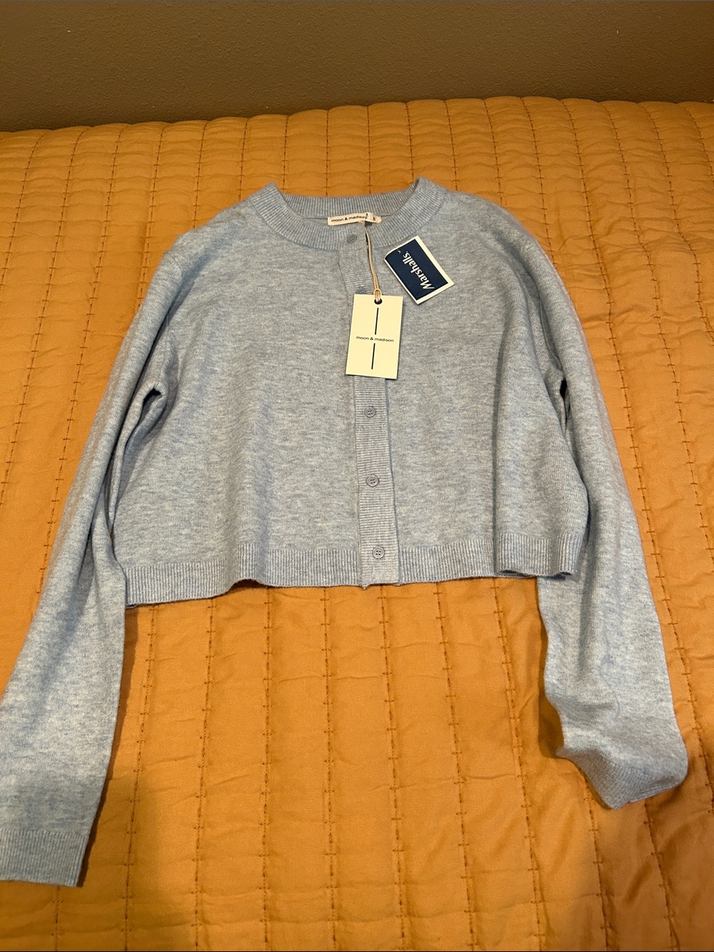 moon & madison Pale Blue Cropped Button Cardigan